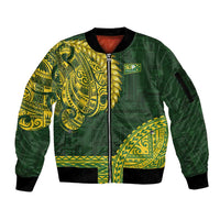 Samoa SUP Sleeve Zip Bomber Jacket Samoan Motif Patterns LT9 Unisex Green - Polynesian Pride