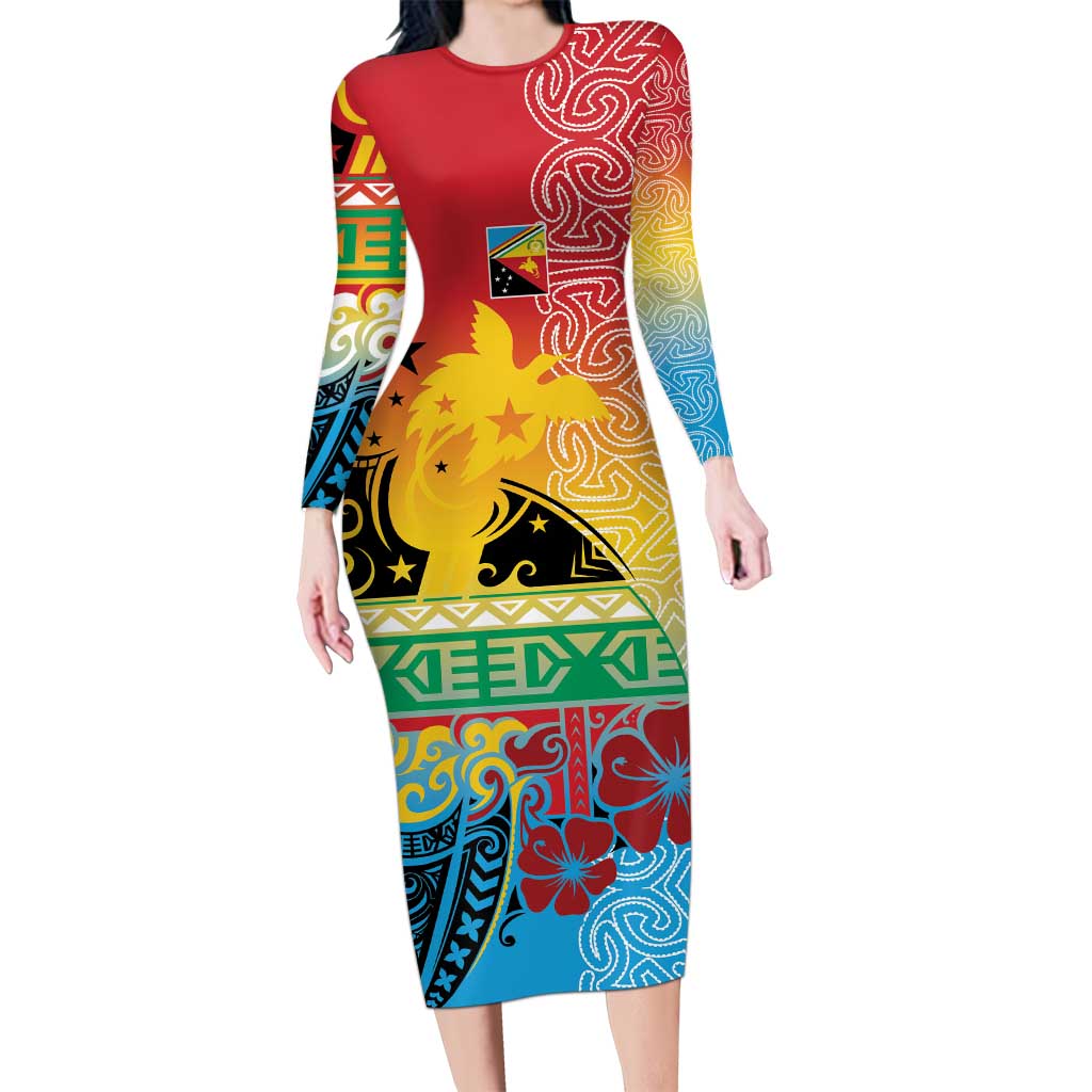 Personalised Torba PNG Day Family Matching Long Sleeve Bodycon Dress and Hawaiian Shirt Oro Tapa Pattern - Polynesian Pride