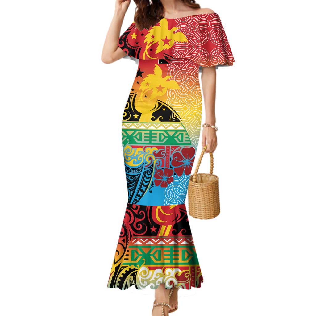 Personalised Torba PNG Day Family Matching Mermaid Dress and Hawaiian Shirt Oro Tapa Pattern - Polynesian Pride