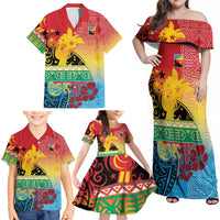 Personalised Torba PNG Day Family Matching Off Shoulder Maxi Dress and Hawaiian Shirt Oro Tapa Pattern - Polynesian Pride