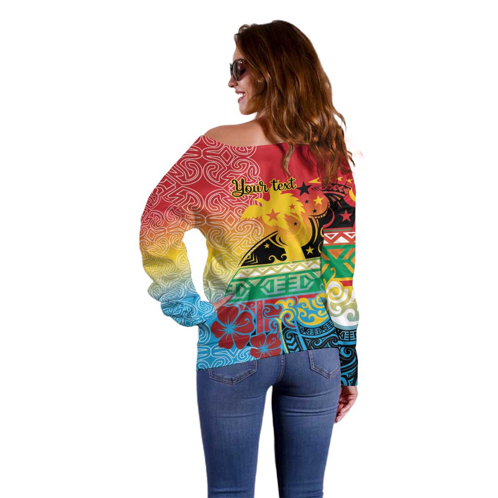 Personalised Torba PNG Day Off Shoulder Sweater Oro Tapa Pattern - Polynesian Pride