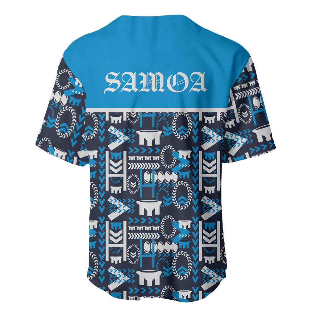 Samoan Warrior Island Heritage Baseball Jersey Ocean Island Geometry Blue Style LT9 - Polynesian Pride