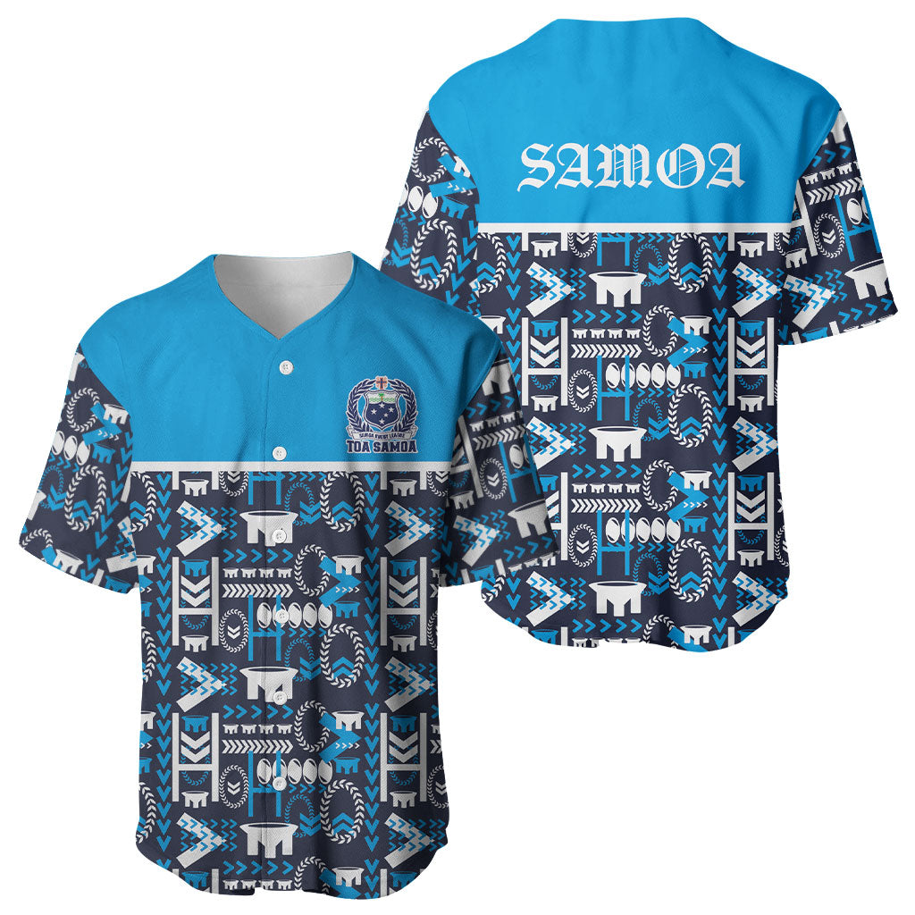 Samoan Warrior Island Heritage Baseball Jersey Ocean Island Geometry Blue Style LT9 - Polynesian Pride