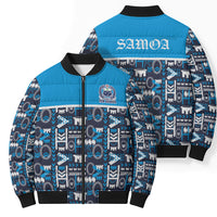 Samoan Warrior Island Heritage Bomber Puffer Jacket Ocean Island Geometry Blue Style LT9 - Polynesian Pride