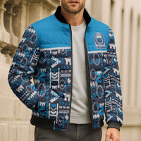 Samoan Warrior Island Heritage Bomber Puffer Jacket Ocean Island Geometry Blue Style LT9 - Polynesian Pride