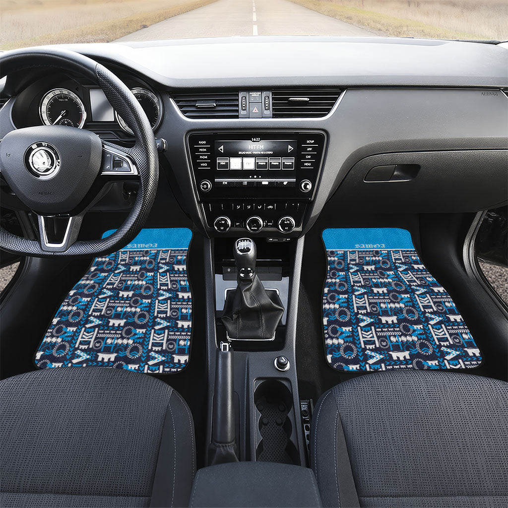 Samoan Warrior Island Heritage Car Mats Ocean Island Geometry Blue Style LT9 Set 2pcs - Front Blue - Polynesian Pride