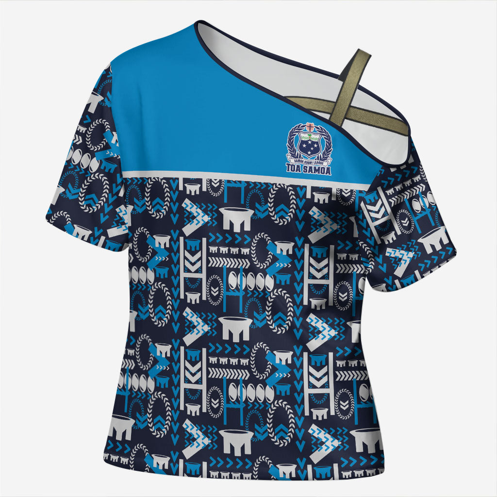 Samoan Warrior Island Heritage Cross Shoulder Shirt Ocean Island Geometry Blue Style LT9 Female Blue - Polynesian Pride