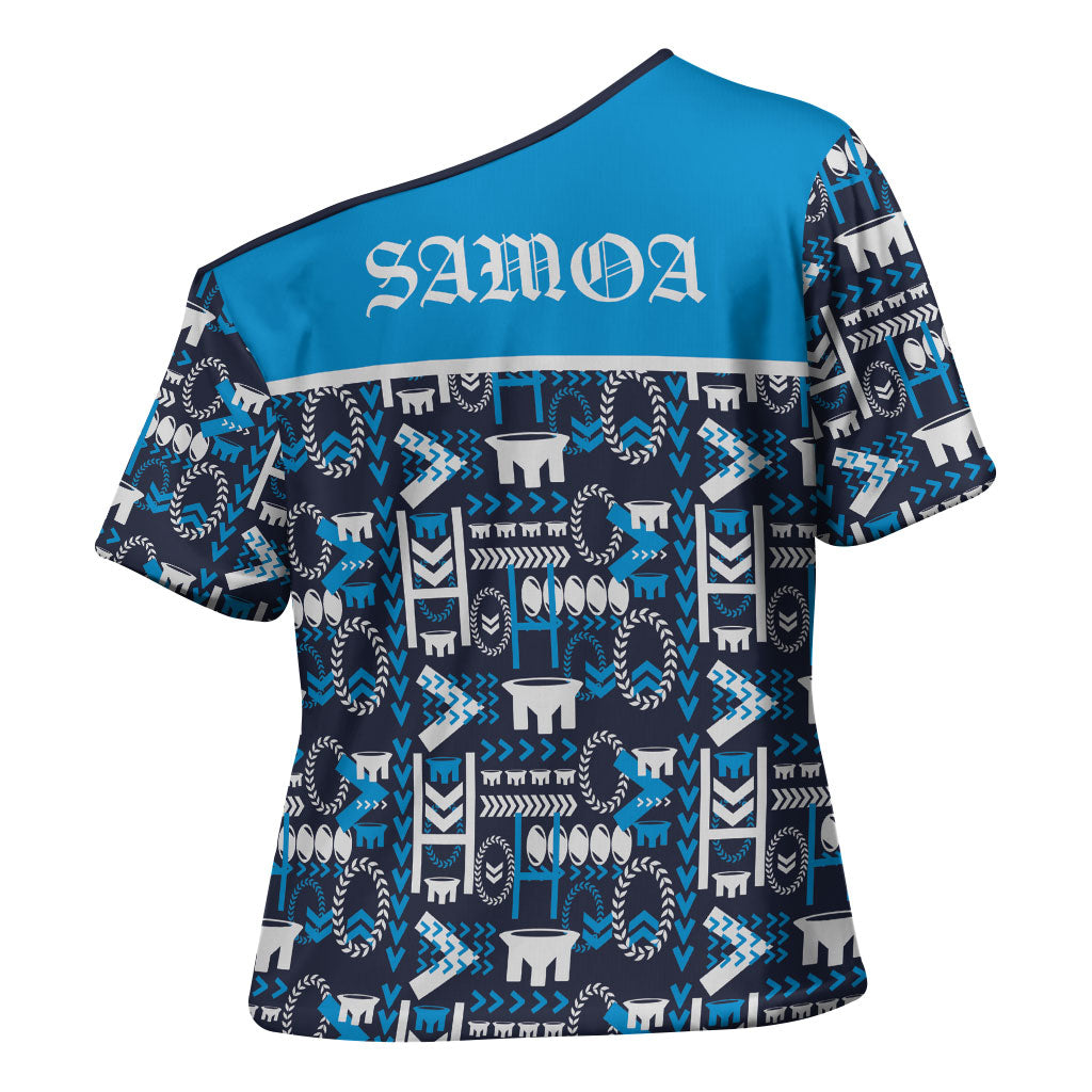 Samoan Warrior Island Heritage Cross Shoulder Shirt Ocean Island Geometry Blue Style LT9 - Polynesian Pride