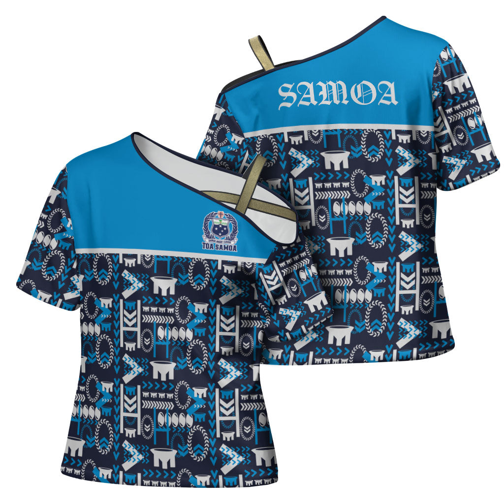 Samoan Warrior Island Heritage Cross Shoulder Shirt Ocean Island Geometry Blue Style LT9 - Polynesian Pride