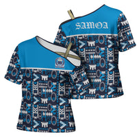 Samoan Warrior Island Heritage Cross Shoulder Shirt Ocean Island Geometry Blue Style LT9 - Polynesian Pride