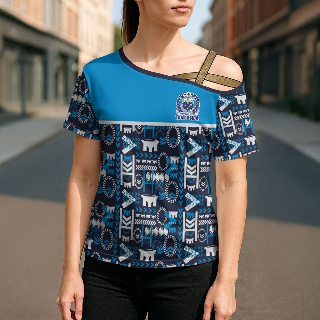 Samoan Warrior Island Heritage Cross Shoulder Shirt Ocean Island Geometry Blue Style LT9 - Polynesian Pride