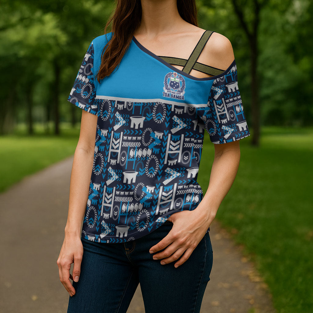 Samoan Warrior Island Heritage Cross Shoulder Shirt Ocean Island Geometry Blue Style LT9 - Polynesian Pride