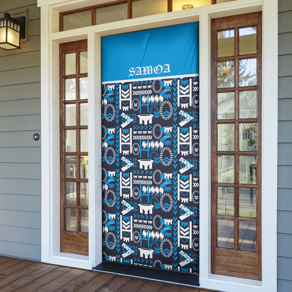 Samoan Warrior Island Heritage Door Cover Ocean Island Geometry Blue Style LT9 - Polynesian Pride