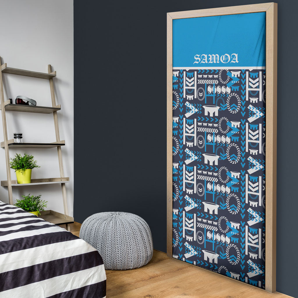 Samoan Warrior Island Heritage Door Cover Ocean Island Geometry Blue Style LT9 - Polynesian Pride