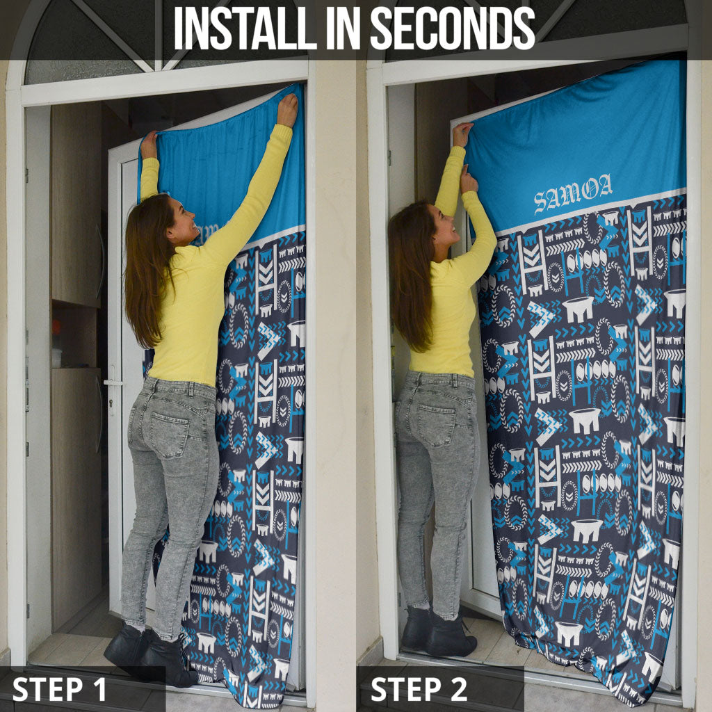 Samoan Warrior Island Heritage Door Cover Ocean Island Geometry Blue Style LT9 - Polynesian Pride