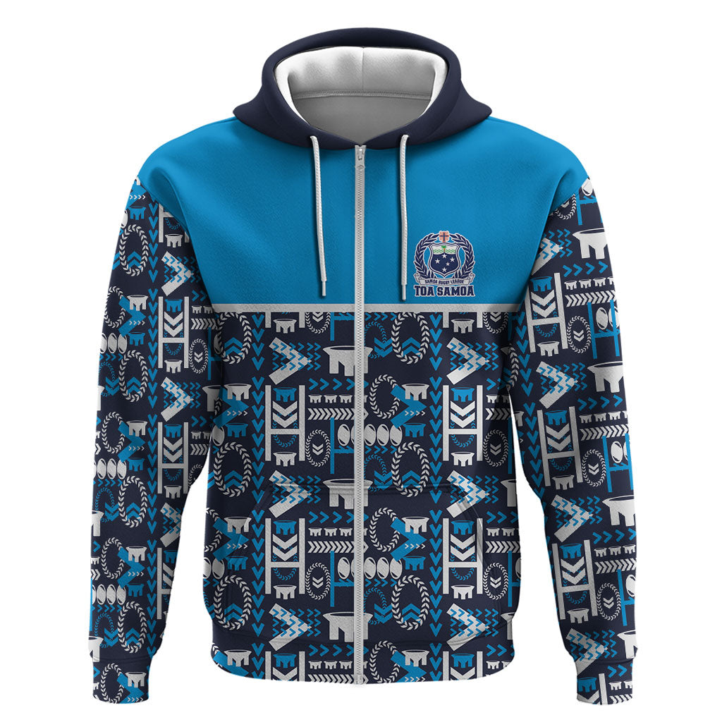 Samoan Warrior Island Heritage Hoodie Ocean Island Geometry Blue Style LT9 Zip Hoodie Blue - Polynesian Pride