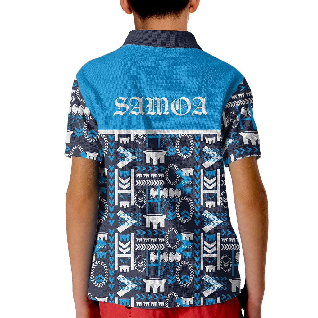 Samoan Warrior Island Heritage Kid Polo Shirt Ocean Island Geometry Blue Style LT9 - Polynesian Pride