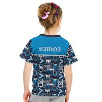 Samoan Warrior Island Heritage Kid T Shirt Ocean Island Geometry Blue Style LT9 - Polynesian Pride