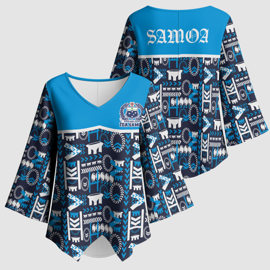 Samoan Warrior Island Heritage Kimono Sleeve Blouse Ocean Island Geometry Blue Style LT9 - Polynesian Pride