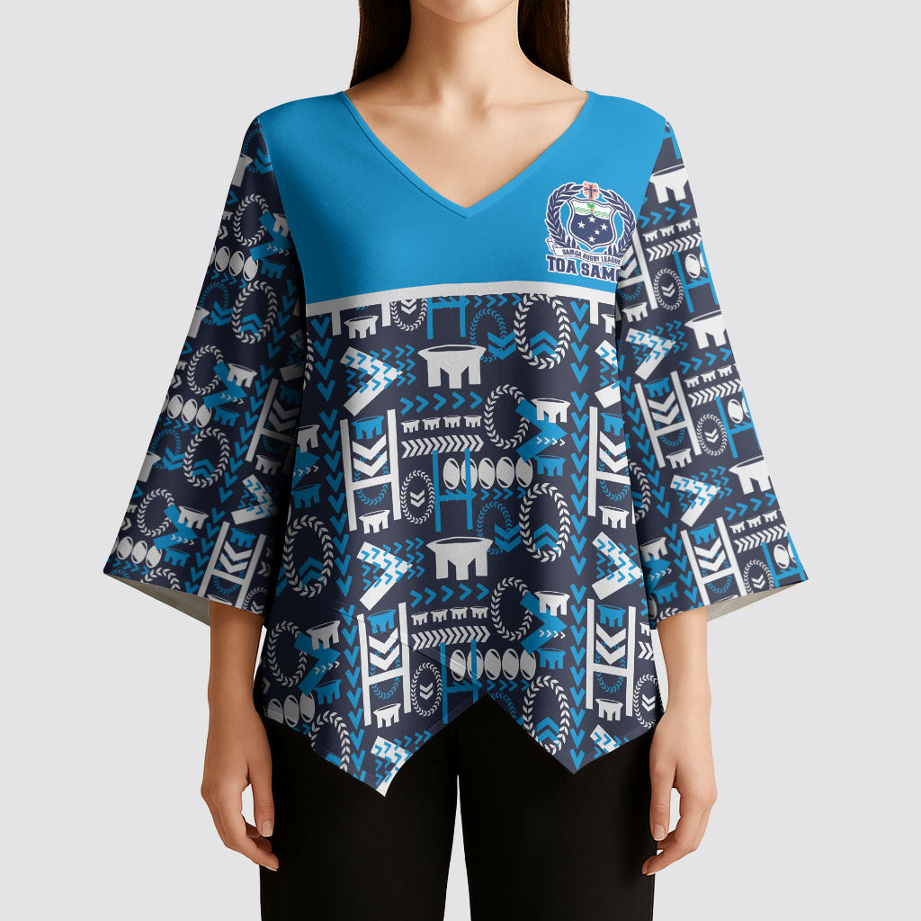 Samoan Warrior Island Heritage Kimono Sleeve Blouse Ocean Island Geometry Blue Style LT9 - Polynesian Pride