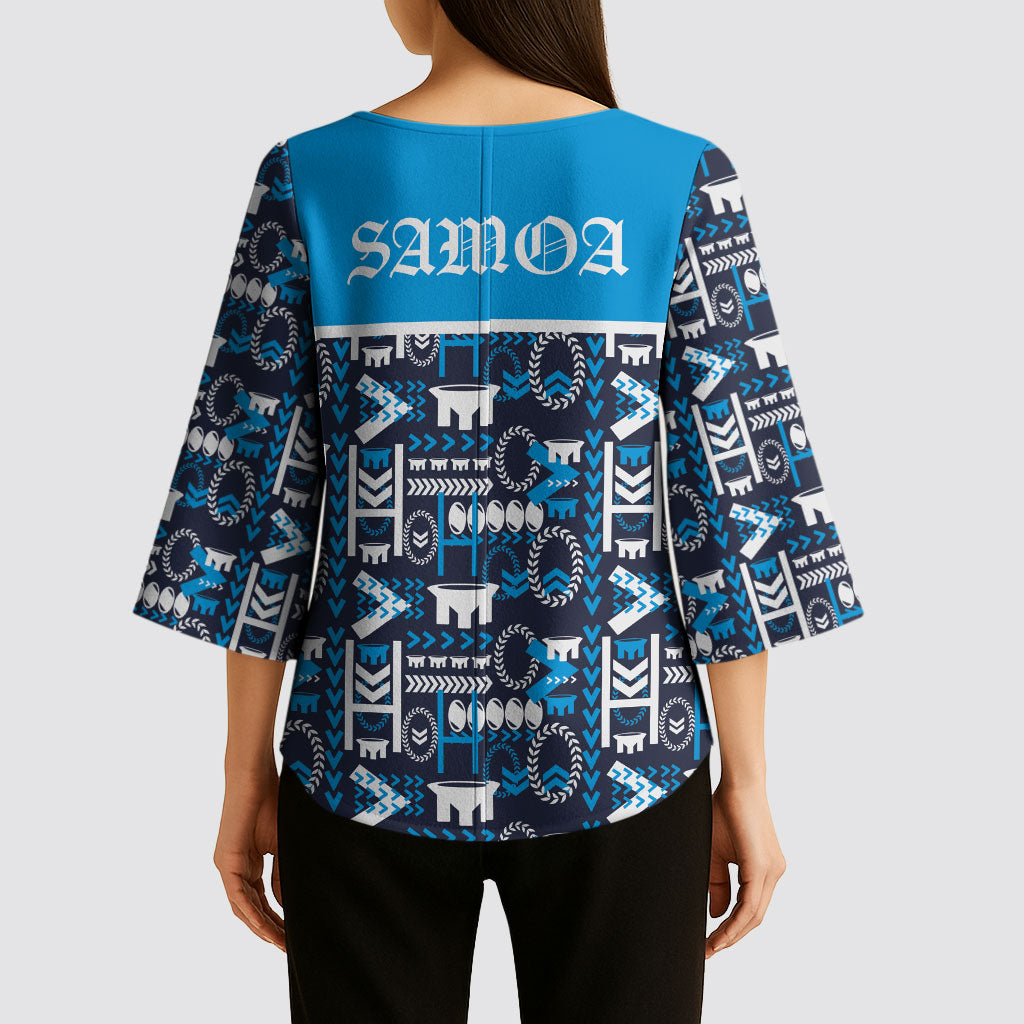 Samoan Warrior Island Heritage Kimono Sleeve Blouse Ocean Island Geometry Blue Style LT9 - Polynesian Pride