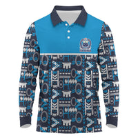 Samoan Warrior Island Heritage Long Sleeve Polo Shirt Ocean Island Geometry Blue Style LT9 Blue - Polynesian Pride