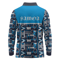 Samoan Warrior Island Heritage Long Sleeve Polo Shirt Ocean Island Geometry Blue Style LT9 - Polynesian Pride