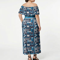 Samoan Warrior Island Heritage Off Shoulder Maxi Dress Ocean Island Geometry Blue Style LT9 - Polynesian Pride