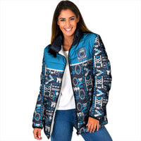 Samoan Warrior Island Heritage Padded Jacket Ocean Island Geometry Blue Style LT9 Women Blue - Polynesian Pride