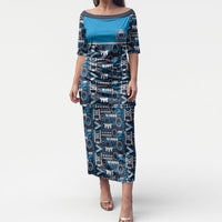 Samoan Warrior Island Heritage Puletasi Ocean Island Geometry Blue Style LT9 Long Dress Blue - Polynesian Pride