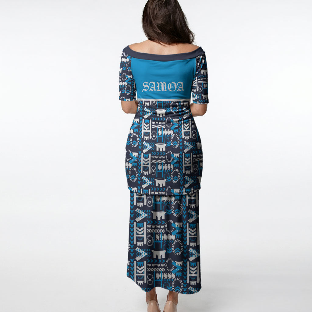 Samoan Warrior Island Heritage Puletasi Ocean Island Geometry Blue Style LT9 - Polynesian Pride