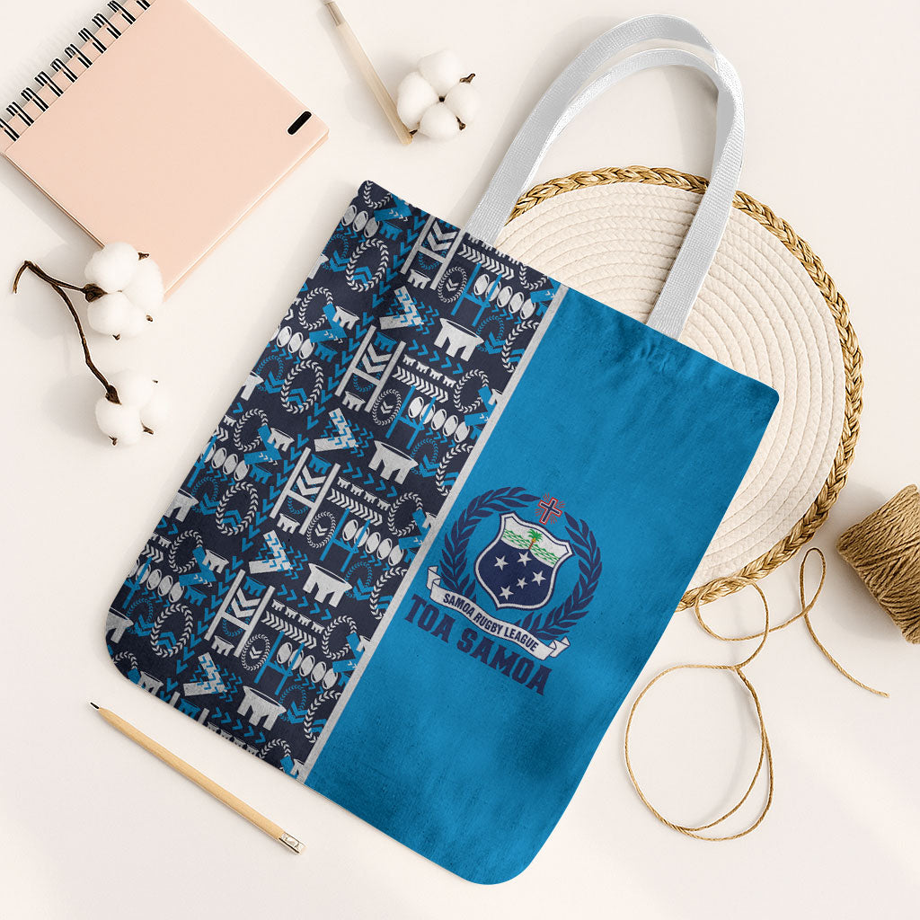 Samoan Warrior Island Heritage Tote Bag Ocean Island Geometry Blue Style LT9 White Strap One Size Blue - Polynesian Pride