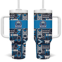 Samoan Warrior Island Heritage Tumbler With Handle Ocean Island Geometry Blue Style LT9 One Size: 40 oz Blue - Polynesian Pride