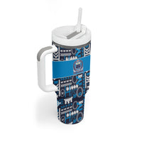 Samoan Warrior Island Heritage Tumbler With Handle Ocean Island Geometry Blue Style LT9 - Polynesian Pride