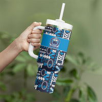 Samoan Warrior Island Heritage Tumbler With Handle Ocean Island Geometry Blue Style LT9 - Polynesian Pride