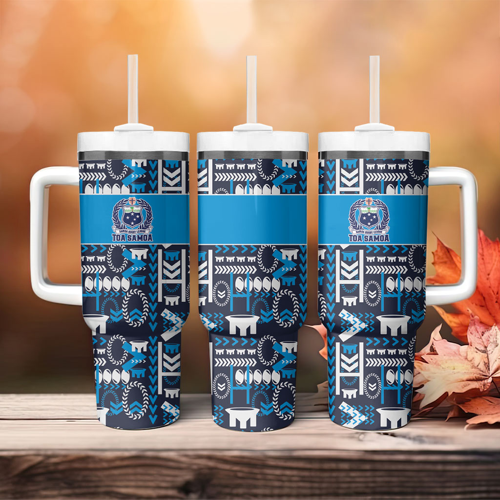 Samoan Warrior Island Heritage Tumbler With Handle Ocean Island Geometry Blue Style LT9 - Polynesian Pride