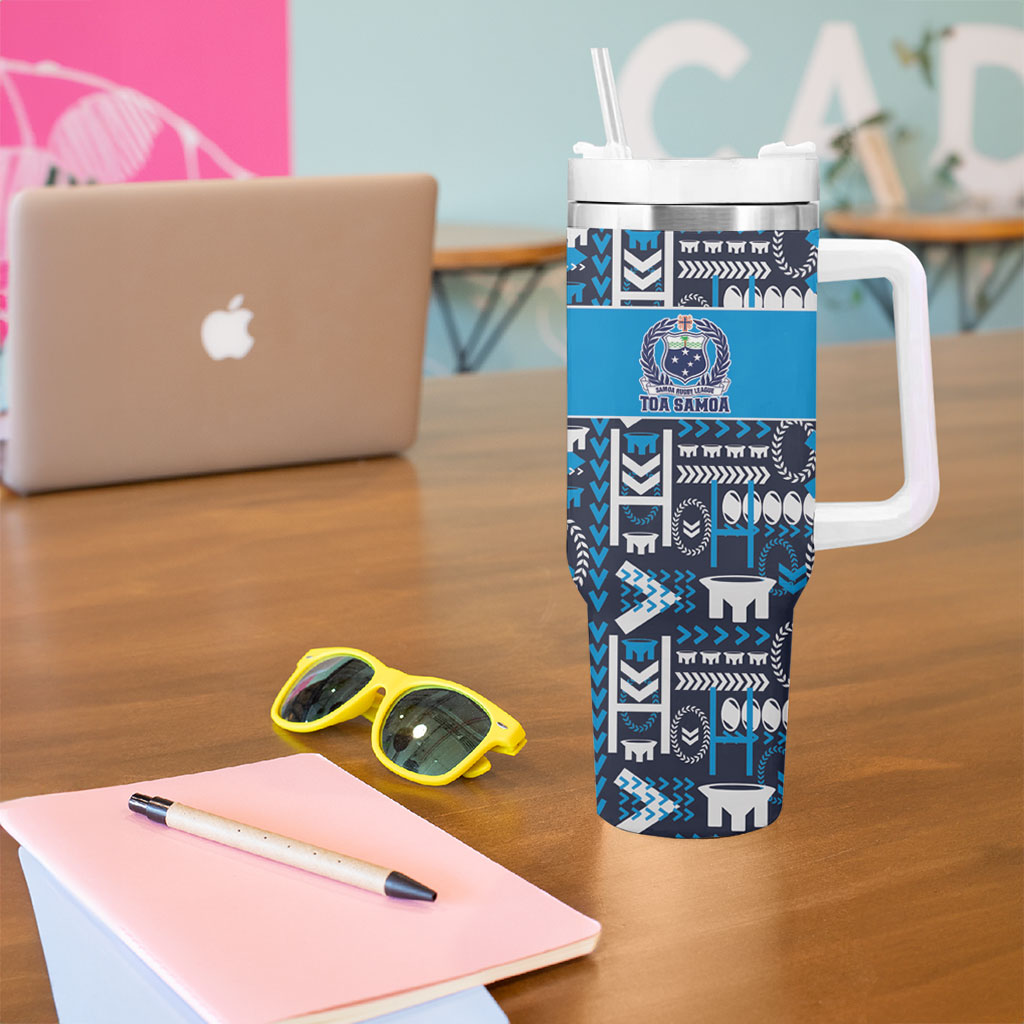 Samoan Warrior Island Heritage Tumbler With Handle Ocean Island Geometry Blue Style LT9 - Polynesian Pride