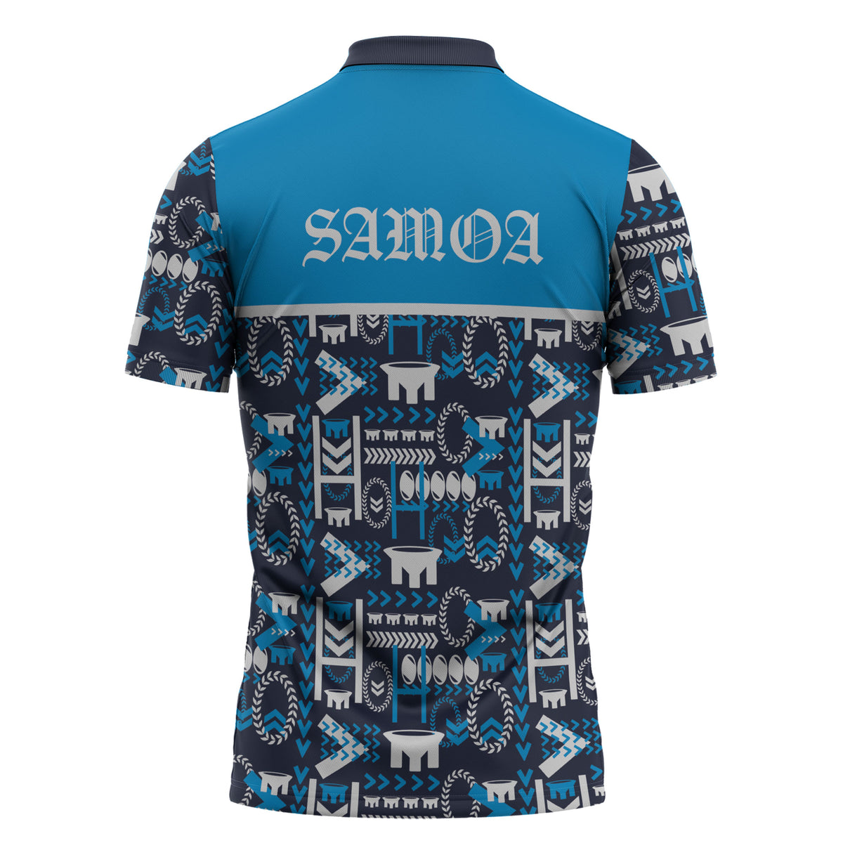 Samoan Warrior Island Heritage Zipper Polo Shirt Ocean Island Geometry Blue Style LT9 - Polynesian Pride