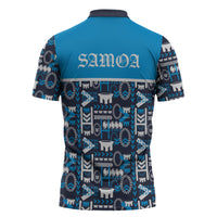 Samoan Warrior Island Heritage Zipper Polo Shirt Ocean Island Geometry Blue Style LT9 - Polynesian Pride