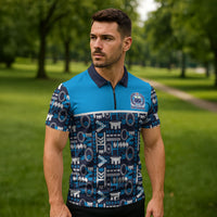 Samoan Warrior Island Heritage Zipper Polo Shirt Ocean Island Geometry Blue Style LT9 - Polynesian Pride