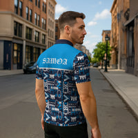 Samoan Warrior Island Heritage Zipper Polo Shirt Ocean Island Geometry Blue Style LT9 - Polynesian Pride