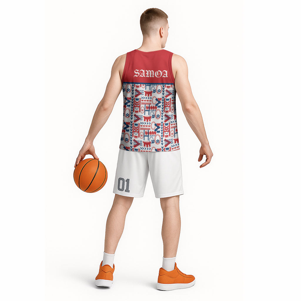 Samoan Warrior Island Heritage Basketball Jersey Ocean Island Geometry Red Style LT9 - Polynesian Pride