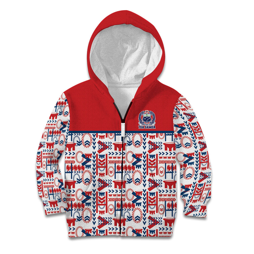 Samoan Warrior Island Heritage Kid Hoodie Ocean Island Geometry Red Style LT9 Zip Hoodie Red - Polynesian Pride