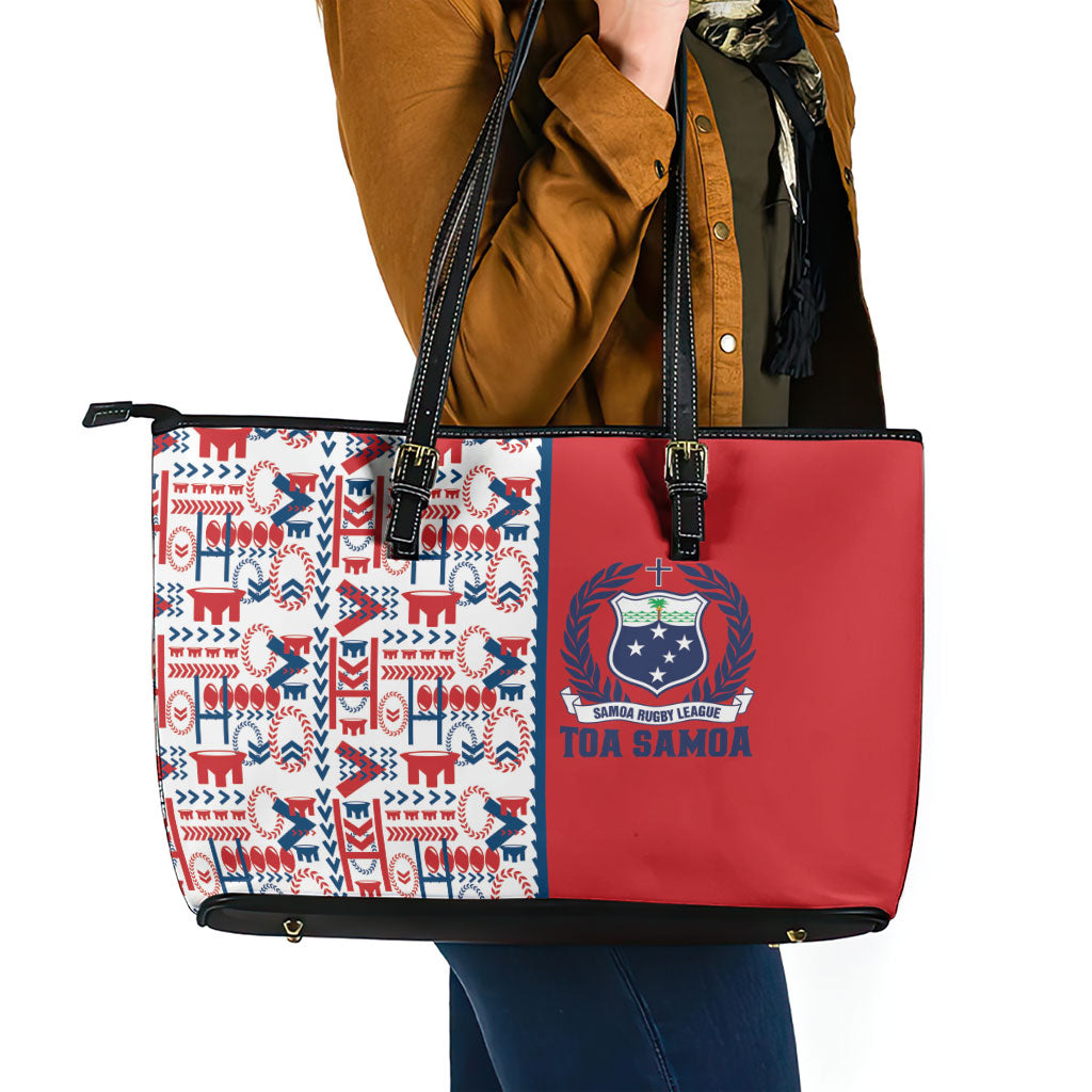 Samoan Warrior Island Heritage Leather Tote Bag Ocean Island Geometry Red Style LT9 - Polynesian Pride