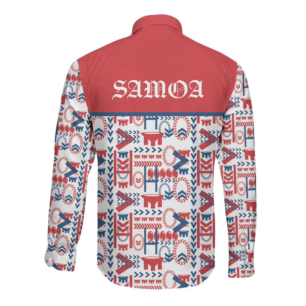 Samoan Warrior Island Heritage Long Sleeve Button Shirt Ocean Island Geometry Red Style LT9 - Polynesian Pride