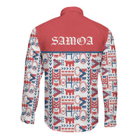 Samoan Warrior Island Heritage Long Sleeve Button Shirt Ocean Island Geometry Red Style LT9 - Polynesian Pride