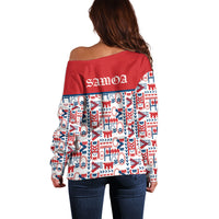 Samoan Warrior Island Heritage Off Shoulder Sweater Ocean Island Geometry Red Style LT9 - Polynesian Pride