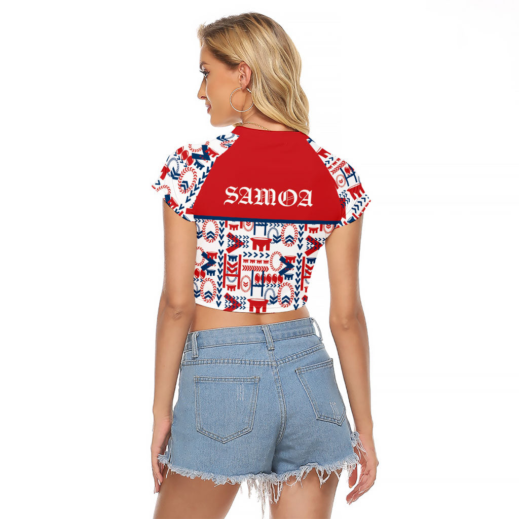 Samoan Warrior Island Heritage Raglan Cropped T Shirt Ocean Island Geometry Red Style LT9 - Polynesian Pride