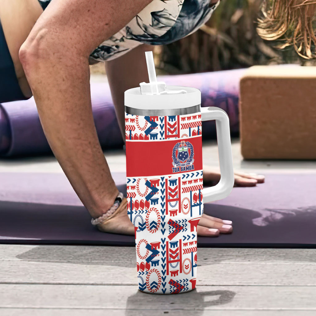 Samoan Warrior Island Heritage Tumbler With Handle Ocean Island Geometry Red Style LT9 - Polynesian Pride