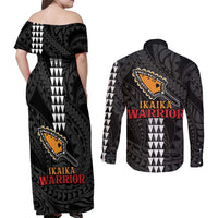 Aloha Spirit Ikaika Warrior Helmet Couples Matching Off Shoulder Maxi Dress and Long Sleeve Button Shirt